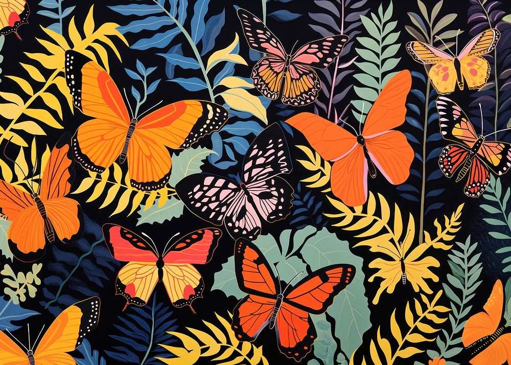 Butterflies in a tropical forrest butterfly nature plant. AI generated Image by rawpixel.