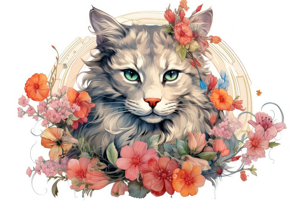 Cat flower mammal animal. AI generated Image by rawpixel.