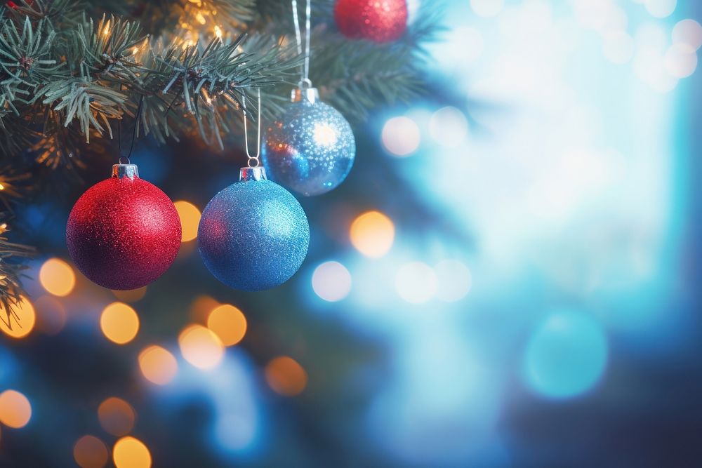 Colorful red Ornaments christmas backgrounds defocused. AI generated Image by rawpixel.