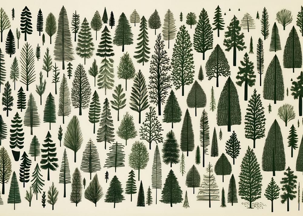 Chrsitmas trees drawing nature sketch. 