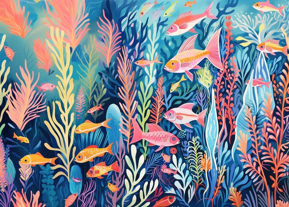 Colorful fishes coral reef tropical nature outdoors sea. AI generated Image by rawpixel.