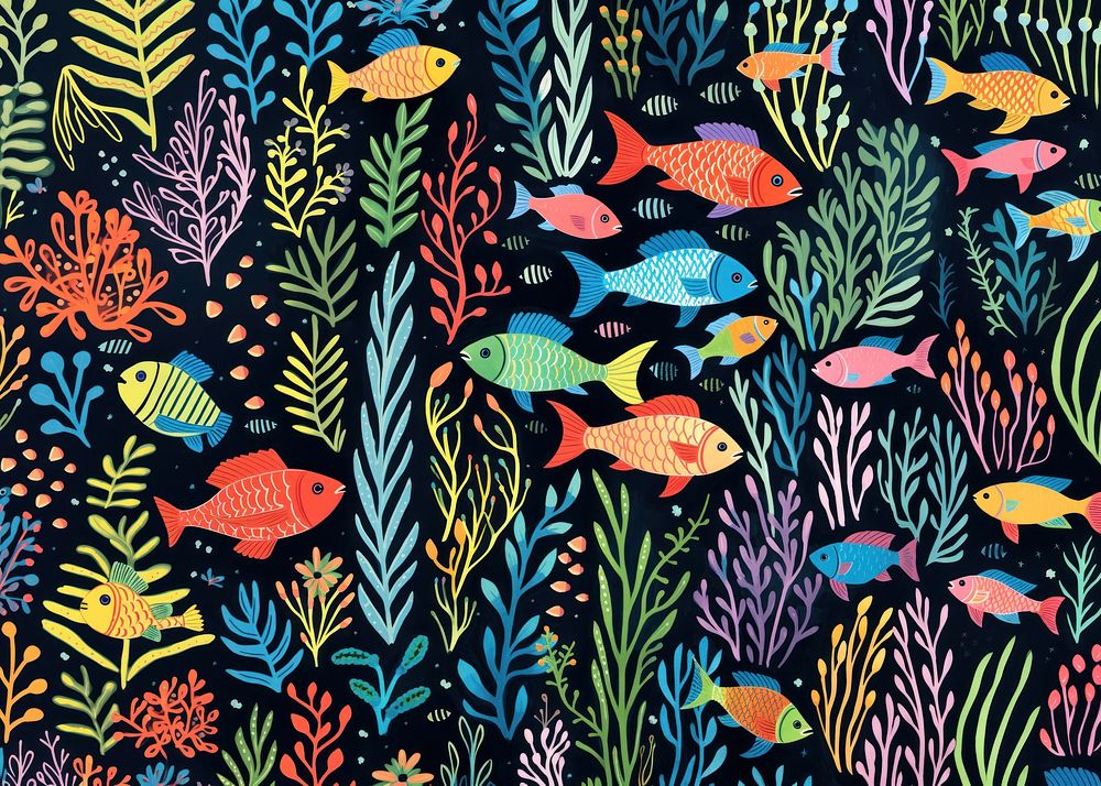 Colorful fishes coral reef tropical nature outdoors pattern. AI generated Image by rawpixel.
