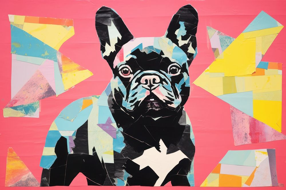 Black french bulldog dog art painting collage. AI generated Image by rawpixel.