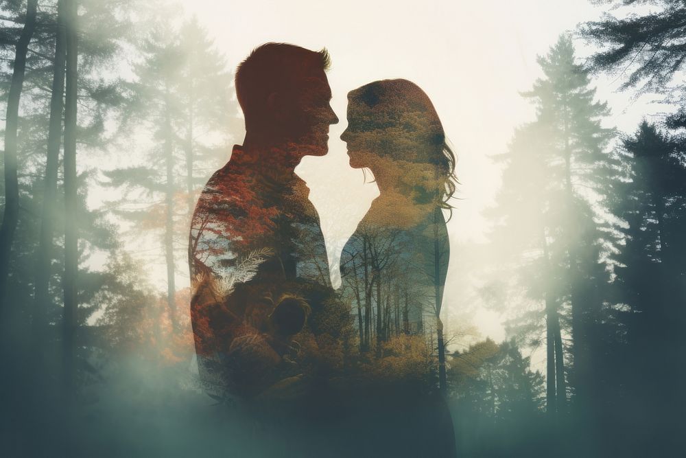 Family close up forrest woodland sunlight outdoors kissing. AI generated Image by rawpixel.