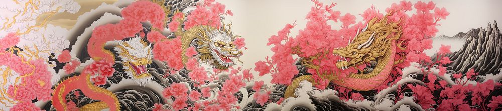Gold and silver and pink chinese dragon painting pattern drawing. AI generated Image by rawpixel.