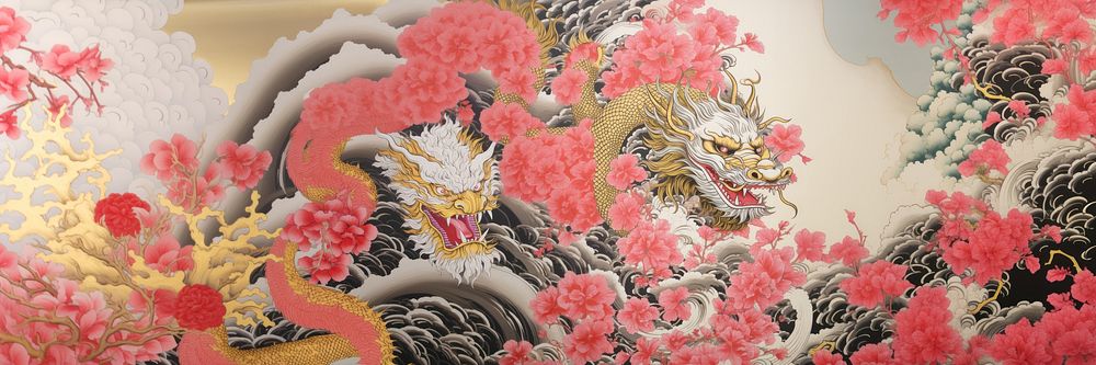 Gold and silver and pink chinese dragon painting pattern art. AI generated Image by rawpixel.