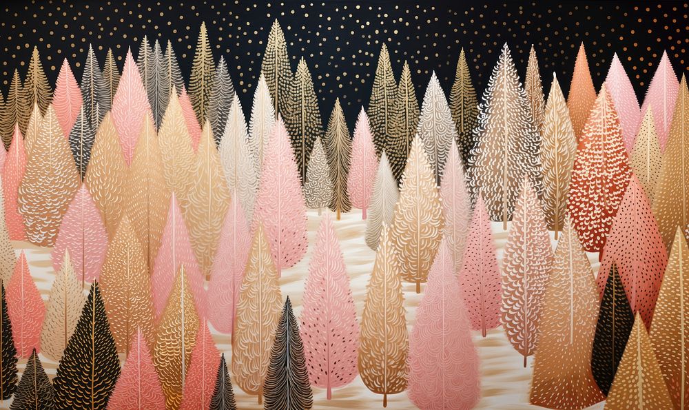 Gold and silver and pink christmas trees art backgrounds variation. AI generated Image by rawpixel.
