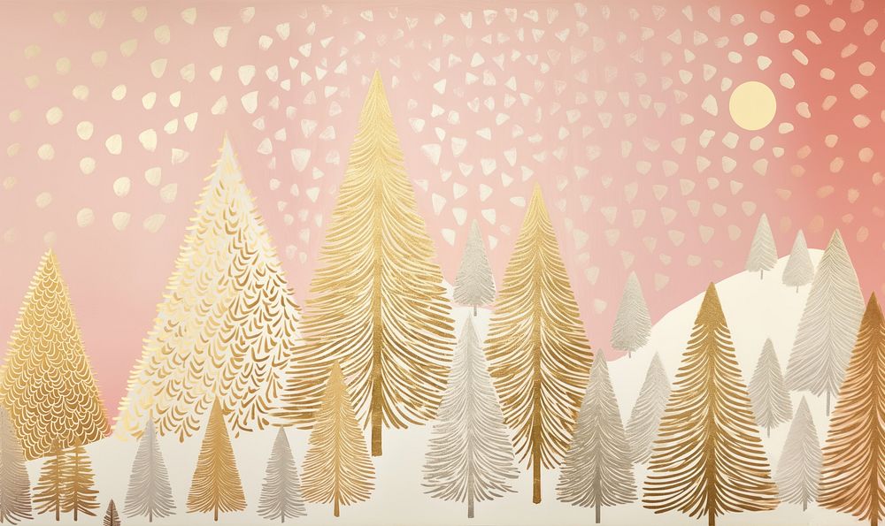 Gold and silver and pink christmas trees nature plant tranquility. AI generated Image by rawpixel.