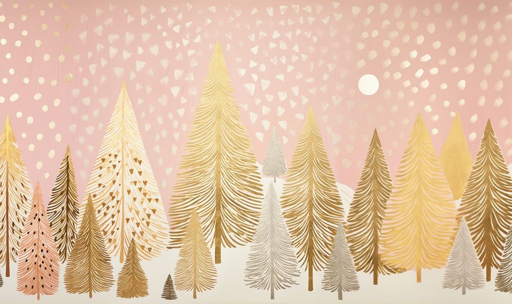Gold and silver and pink christmas trees nature plant art. AI generated Image by rawpixel.
