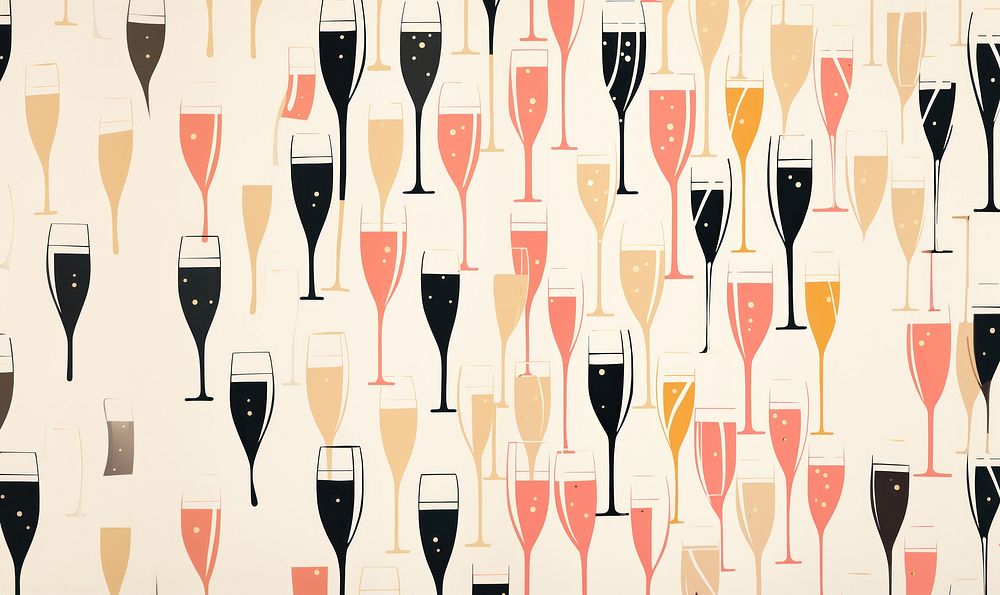 Gold and silver and pink many champagne glasses pattern line backgrounds. AI generated Image by rawpixel.