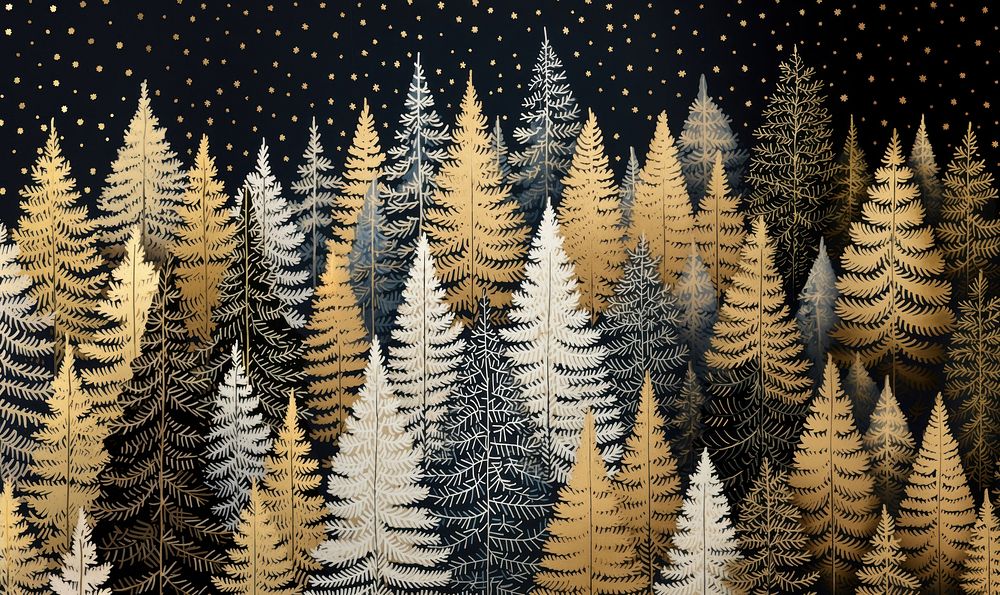Gold and silver christmas trees nature plant pine. AI generated Image by rawpixel.