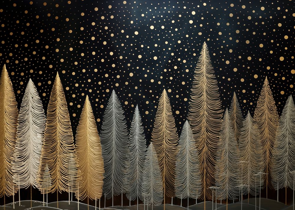 Gold and silver christmas trees nature night illuminated. AI generated Image by rawpixel.