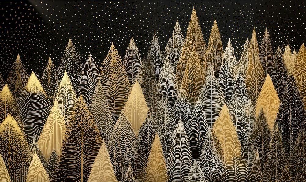 Gold and silver christmas trees nature abstract pattern. 