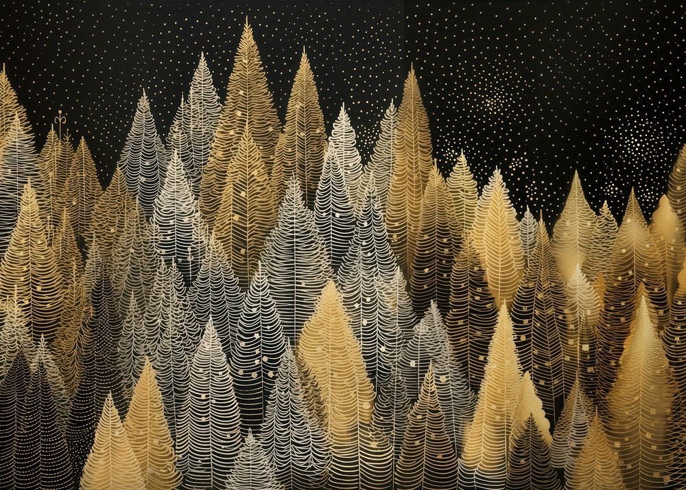 Gold and silver christmas trees nature art backgrounds. AI generated Image by rawpixel.