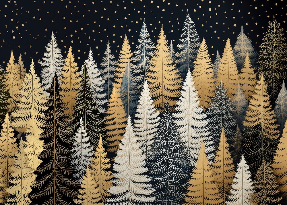 Gold and silver christmas trees nature plant pine. AI generated Image by rawpixel.