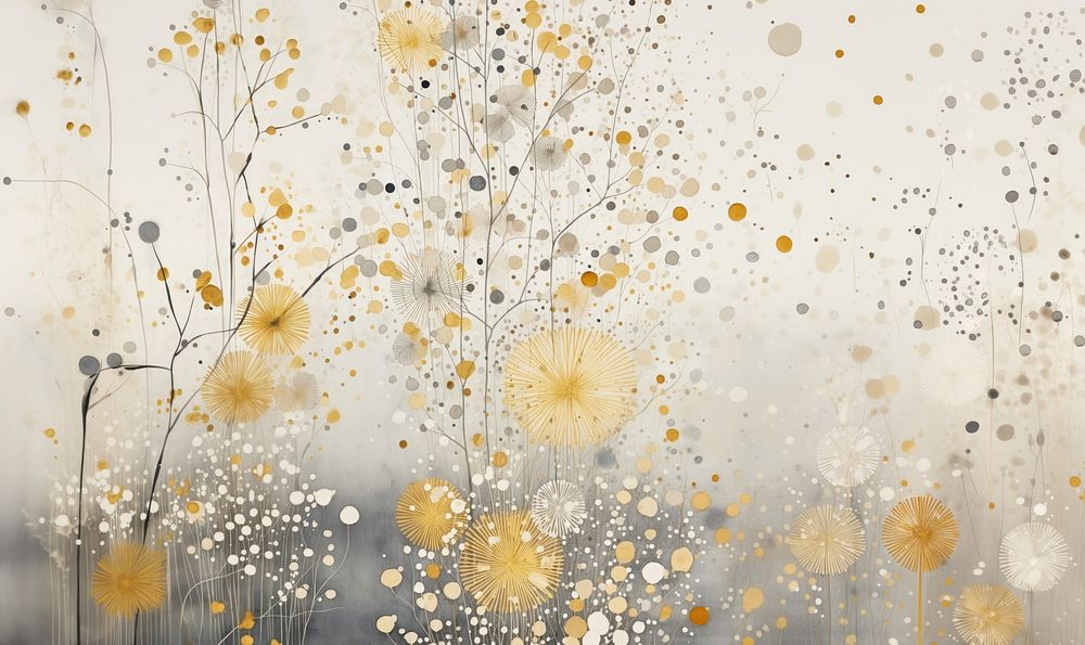 Gold and silver confetti abstract nature flower. 