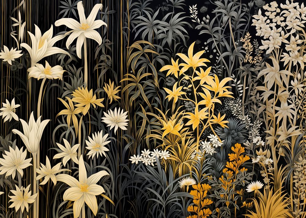 Gold and silver jungle pattern nature flower. 