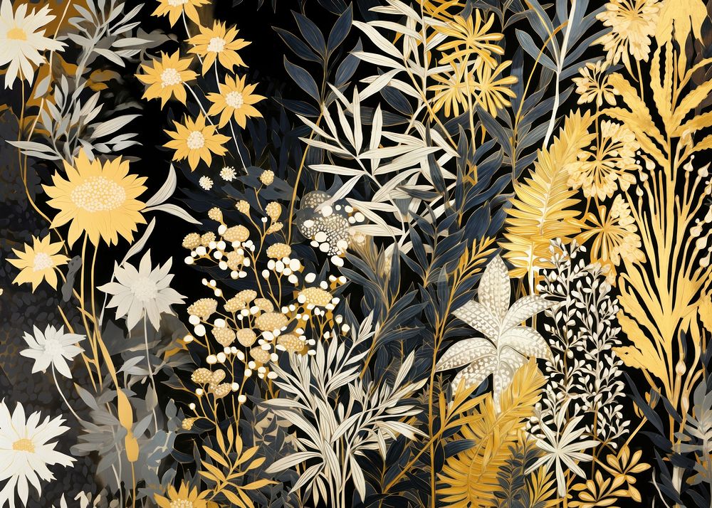 Gold and silver jungle pattern nature plant. 