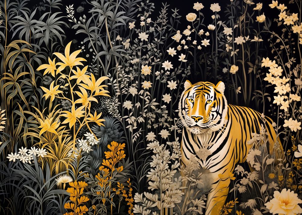 Gold and silver jungle wildlife outdoors pattern. AI generated Image by rawpixel.