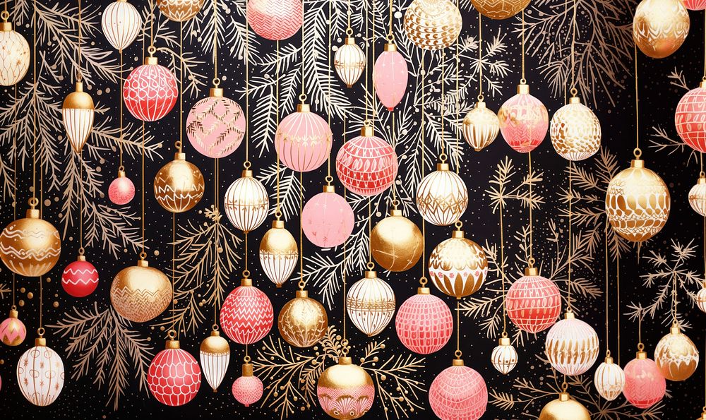 Gold silver pink cristmas baubles christmas backgrounds celebration. AI generated Image by rawpixel.