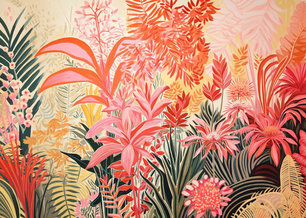 Gold silver pink tropical plants nature painting pattern. AI generated Image by rawpixel.