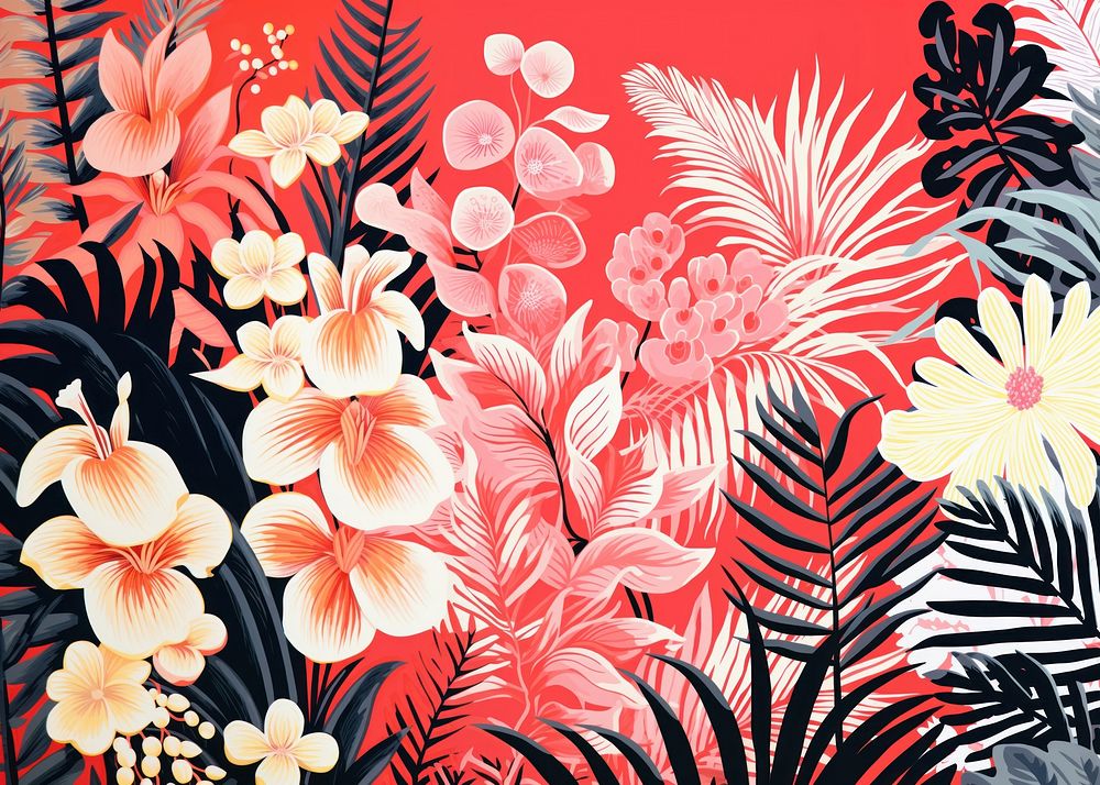 Gold silver pink tropical plants pattern nature flower. AI generated Image by rawpixel.