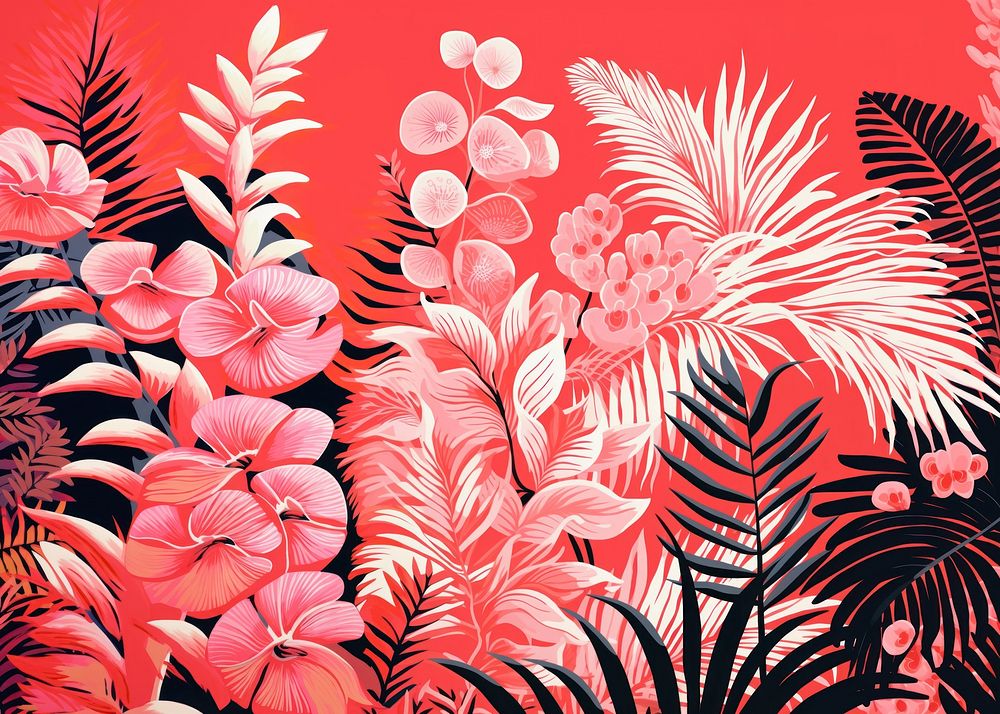 Gold silver pink tropical plants pattern nature art. AI generated Image by rawpixel.