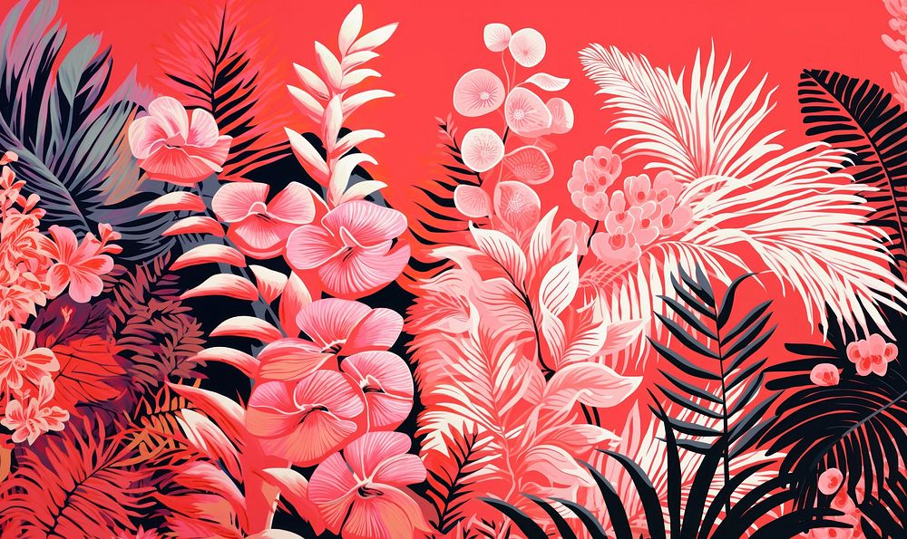 Gold silver pink tropical plants pattern nature art. AI generated Image by rawpixel.