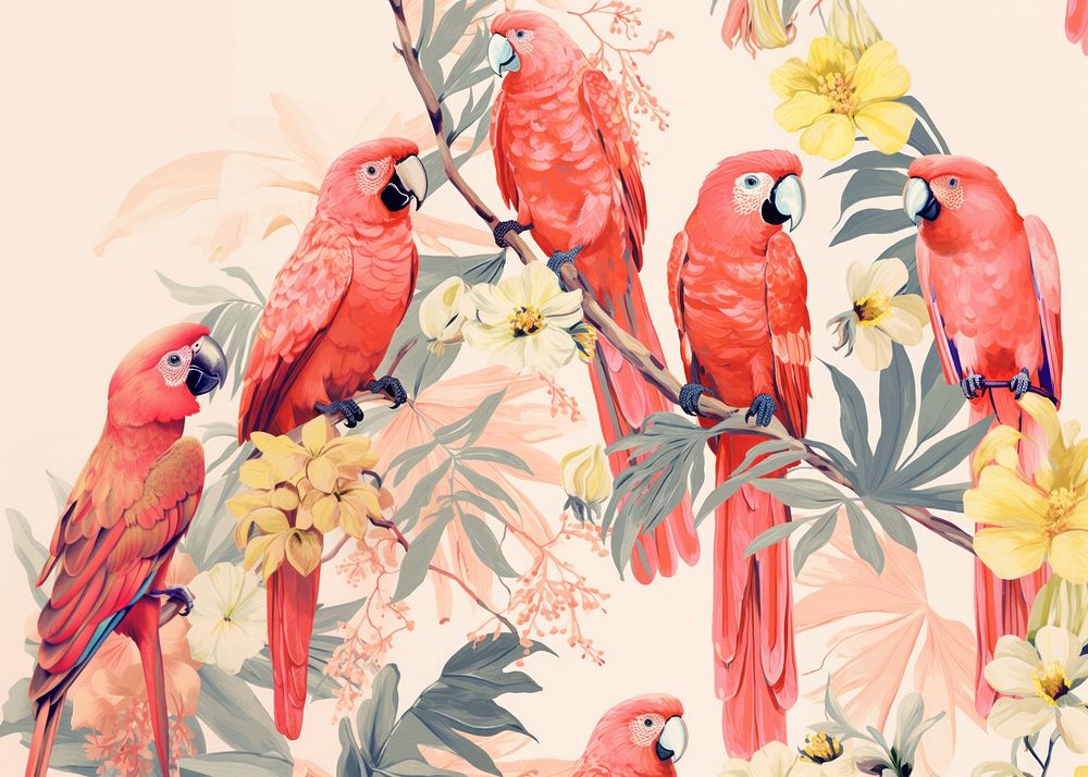 Gold pink silver tropical parrots jungle animal nature bird. AI generated Image by rawpixel.