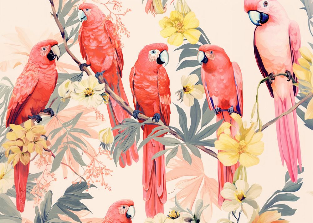 Gold pink silver tropical parrots jungle animal nature bird. AI generated Image by rawpixel.