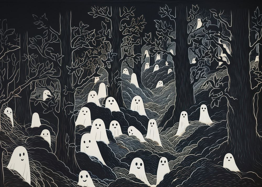 Japanese ghosts drawing sketch nature. 