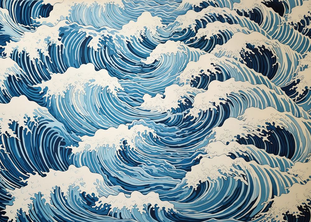 Japanese waves nature pattern ocean. AI generated Image by rawpixel.