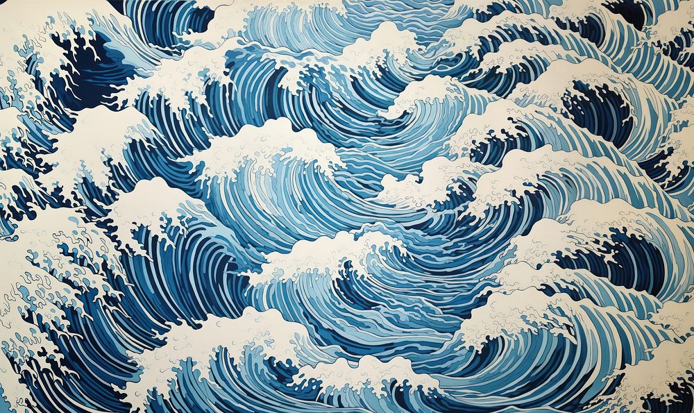 Japanese waves nature pattern ocean. AI generated Image by rawpixel.