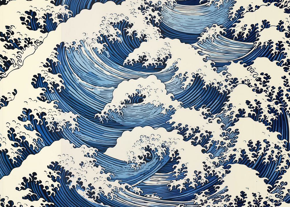 Japanese waves nature pattern art. AI generated Image by rawpixel.