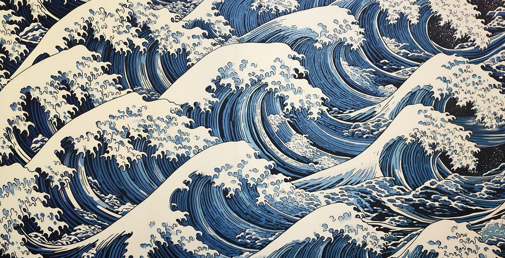 Japanese waves nature pattern snow. AI generated Image by rawpixel.