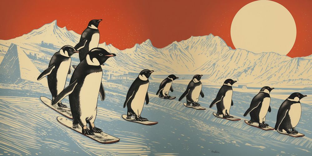 Penguins skiing nature bird mountain. 