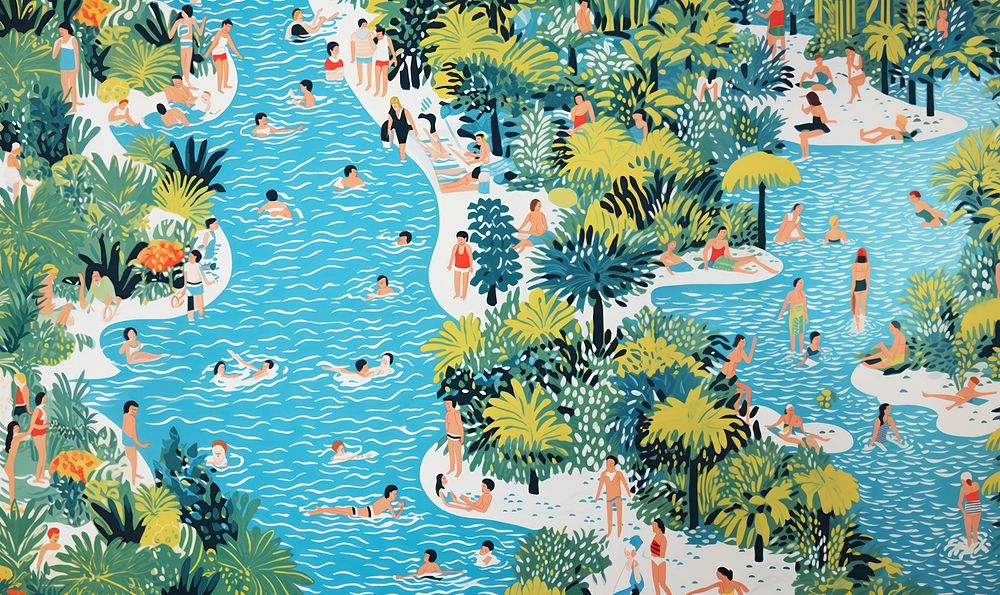 Pool party close up nature painting outdoors. AI generated Image by rawpixel.