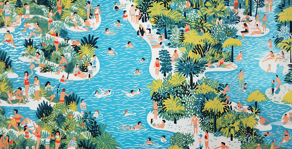 Pool party close up painting outdoors nature. AI generated Image by rawpixel.