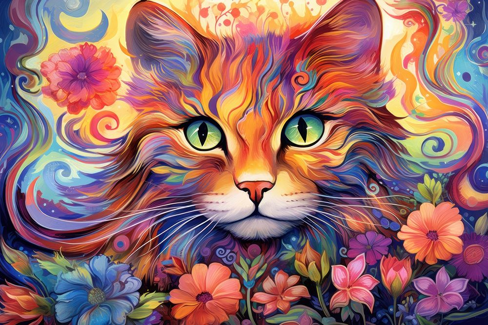 Rainbow cat painting pattern flower. | Free Photo Illustration - rawpixel