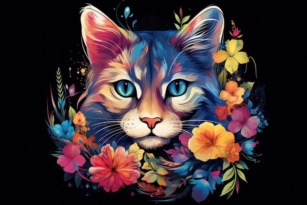 Rainbow cat flower pattern animal. AI generated Image by rawpixel.