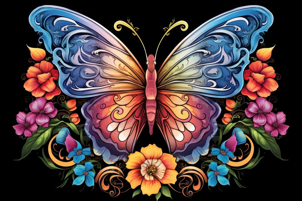 Rainbow butterfly pattern insect flower. AI generated Image by rawpixel.