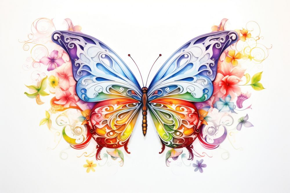 Rainbow butterfly pattern art white background. AI generated Image by rawpixel.