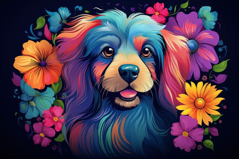Rainbow dog flower pattern animal. AI generated Image by rawpixel.