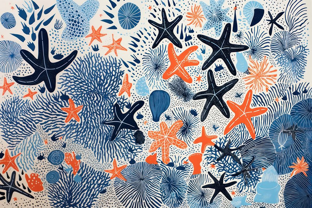 Starfish beach pattern drawing nature. AI generated Image by rawpixel.