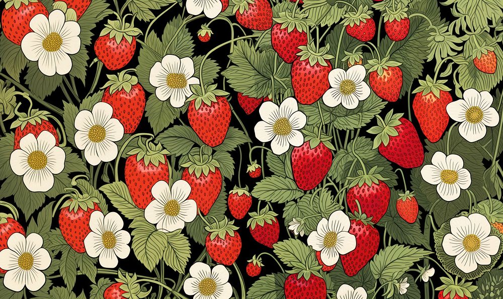 Strawberries strawberry pattern flower. AI generated Image by rawpixel.