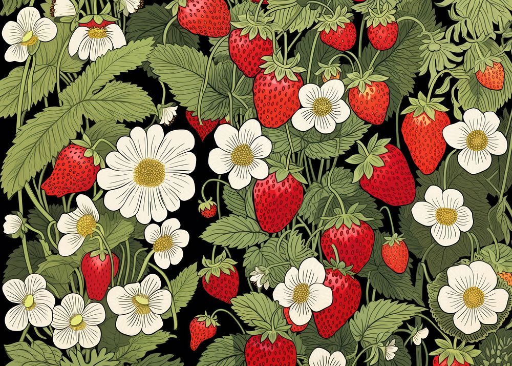 Strawberries strawberry pattern nature. AI generated Image by rawpixel.