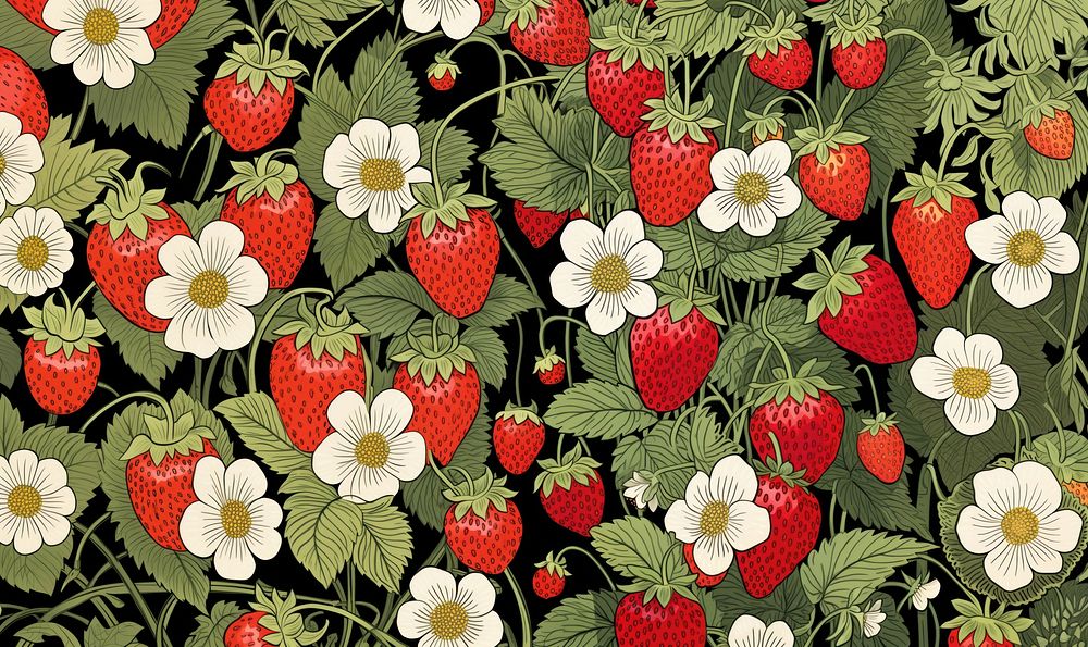 Strawberries strawberry pattern nature. AI generated Image by rawpixel.