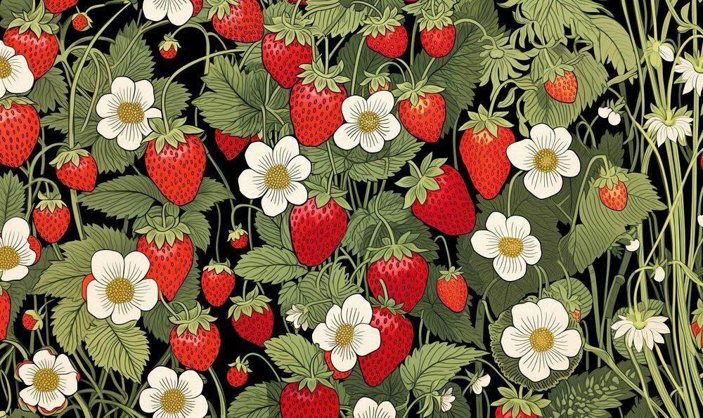 Strawberries strawberry pattern flower. AI generated Image by rawpixel.