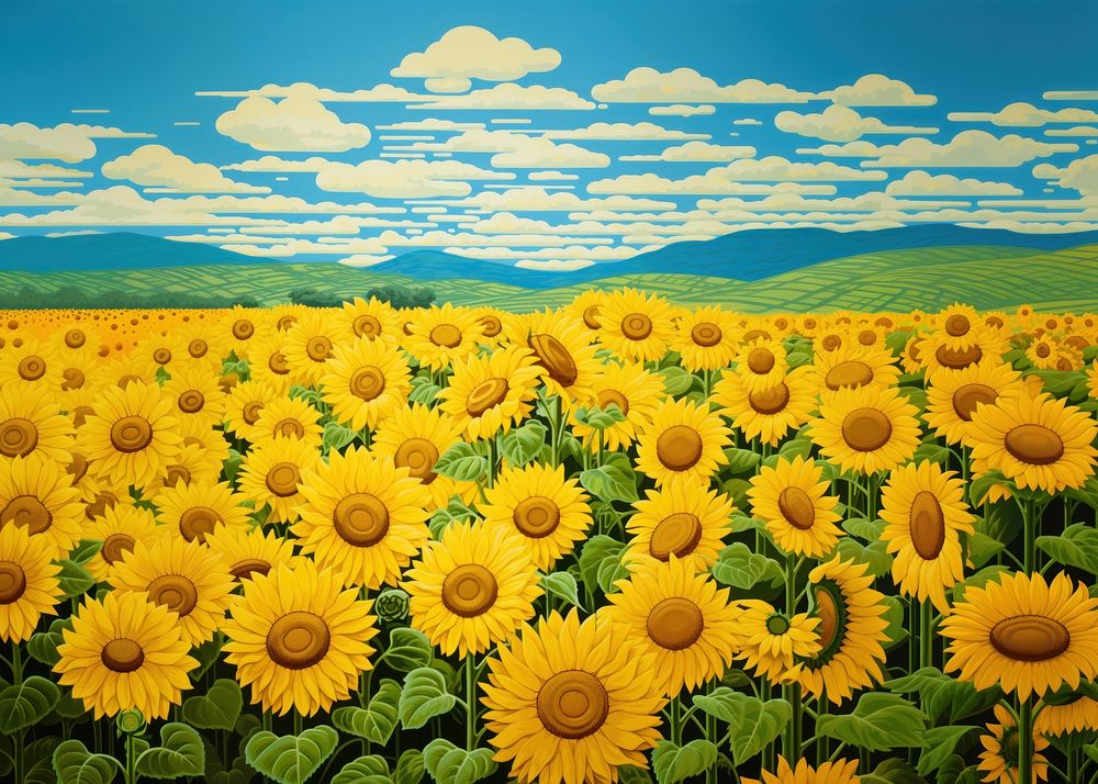 Sunflower field nature landscape outdoors. AI generated Image by rawpixel.