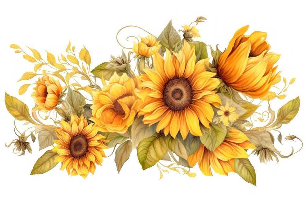 Sunflowers pattern plant white background. AI generated Image by rawpixel.